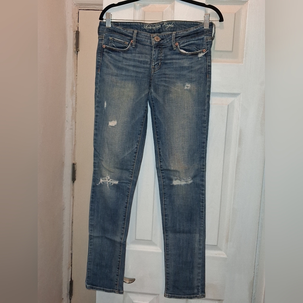 American Eagle Outfitters Distressed Medium Blue Skinny Jeans